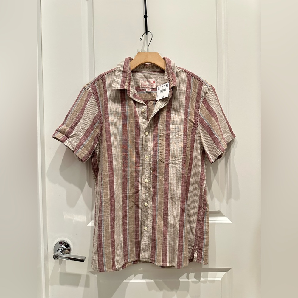 American Eagle Short Sleeve Striped Button Down